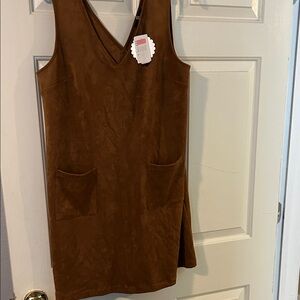 Brown Sleeveless Dress with Pockets